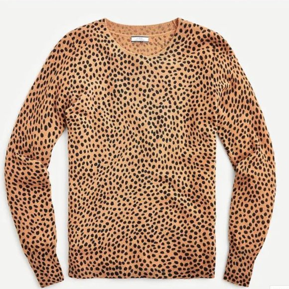 J Crew Cashmere crewneck sweater in leopard dot